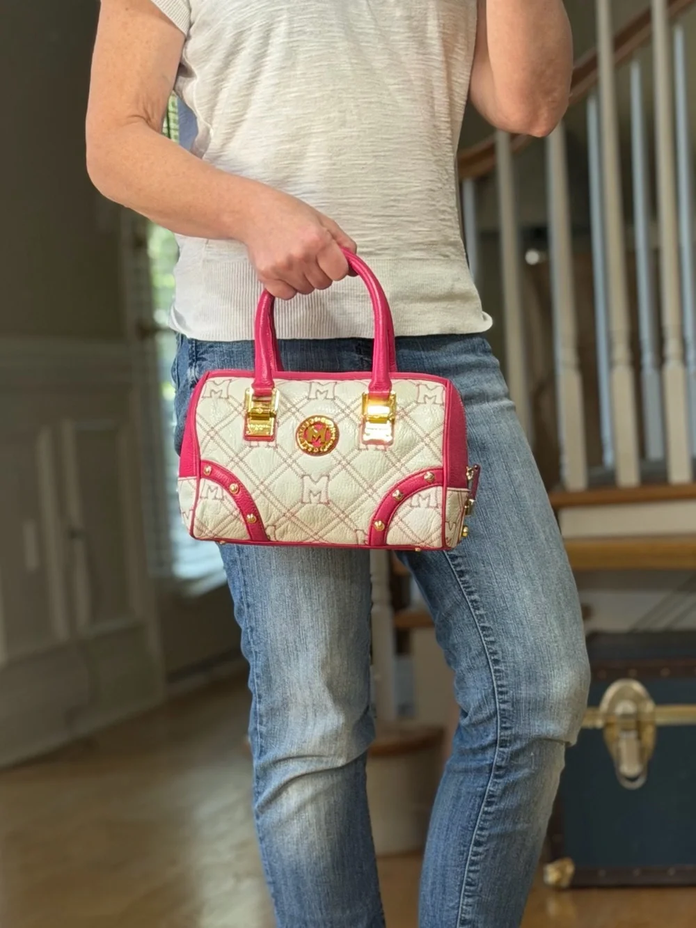 Metrocity Barbiecore Y2K Vintage Quilted Monogram Doctor Bag Pink VGUC